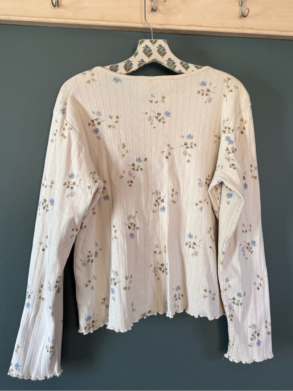 Liz Claiborne lizwear 90s pointelle cottagecore Cream Floral Long-Sleeve Sz L - Picture 4 of 8